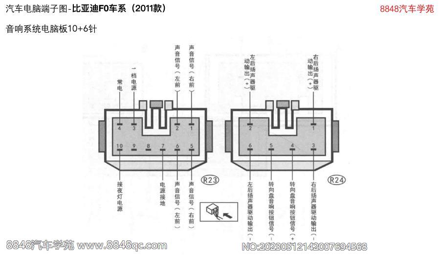 比亚迪F0车系（2011款）-音响系统电脑板10 6针 